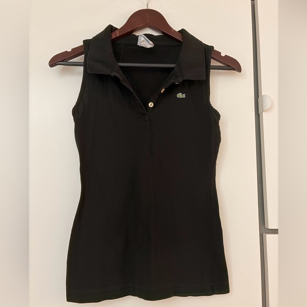 Lacoste Women's Black Sleeveless Polo Tank with Embroidered Crocodile